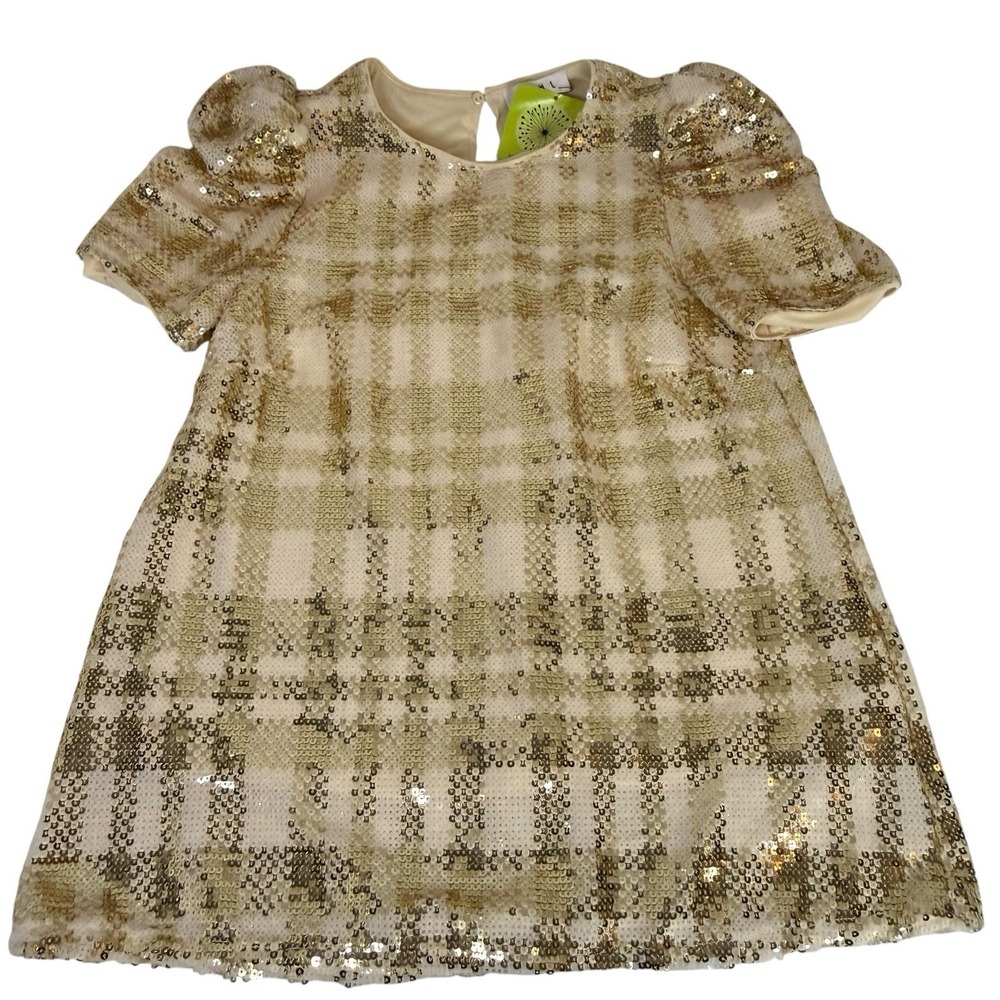 THML Plaid Sequin Top Size S Blouse Short Sleeve Gold Holiday Date NWT New Years